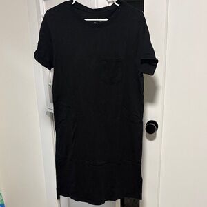 Pact Organic Classic Black Short-Sleeve Mini Dress with Pocket